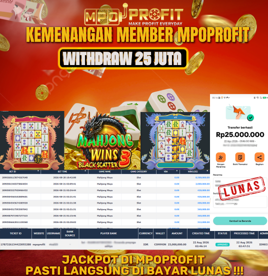 MPOPROFIT JACKPOT PRAGMATIC! KEMENANGAN MURNI DI (MAHJONG WINS BLACK SCATTER TOTAL 25.000.000,- LUNAS)